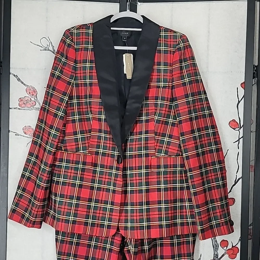 J. Crew Nwt Parke Red Tartan Plaid Tuxedo Suit Satin Lapel Blazer/Pant Set 16T